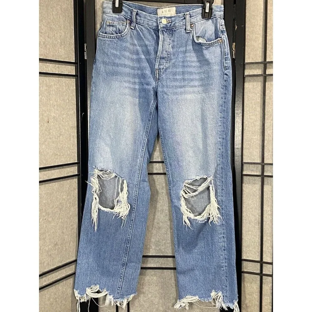Free People Jeans Women's 25 Mid Rise Straight Leg Denim Distressed Button Fly - Picture 1 of 11